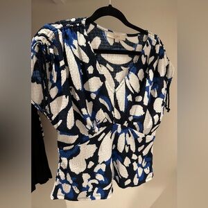 LOFT Black and Blue Patterned Blouse